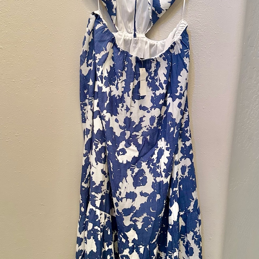 Abercrombie and Fitch long blue and white floral cutout dress